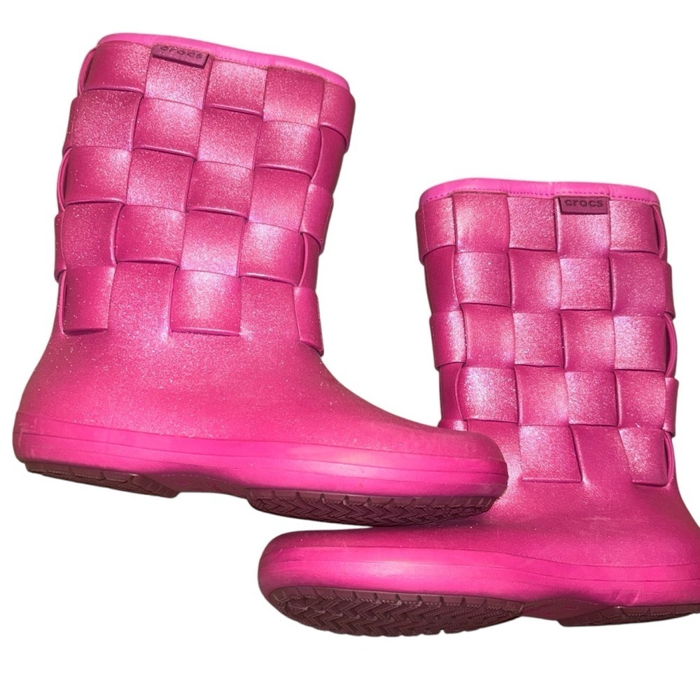 Rare CROCS WOMEN SUPERMOLDED IRI WEAVE PINK GLitter BOOTs size 9